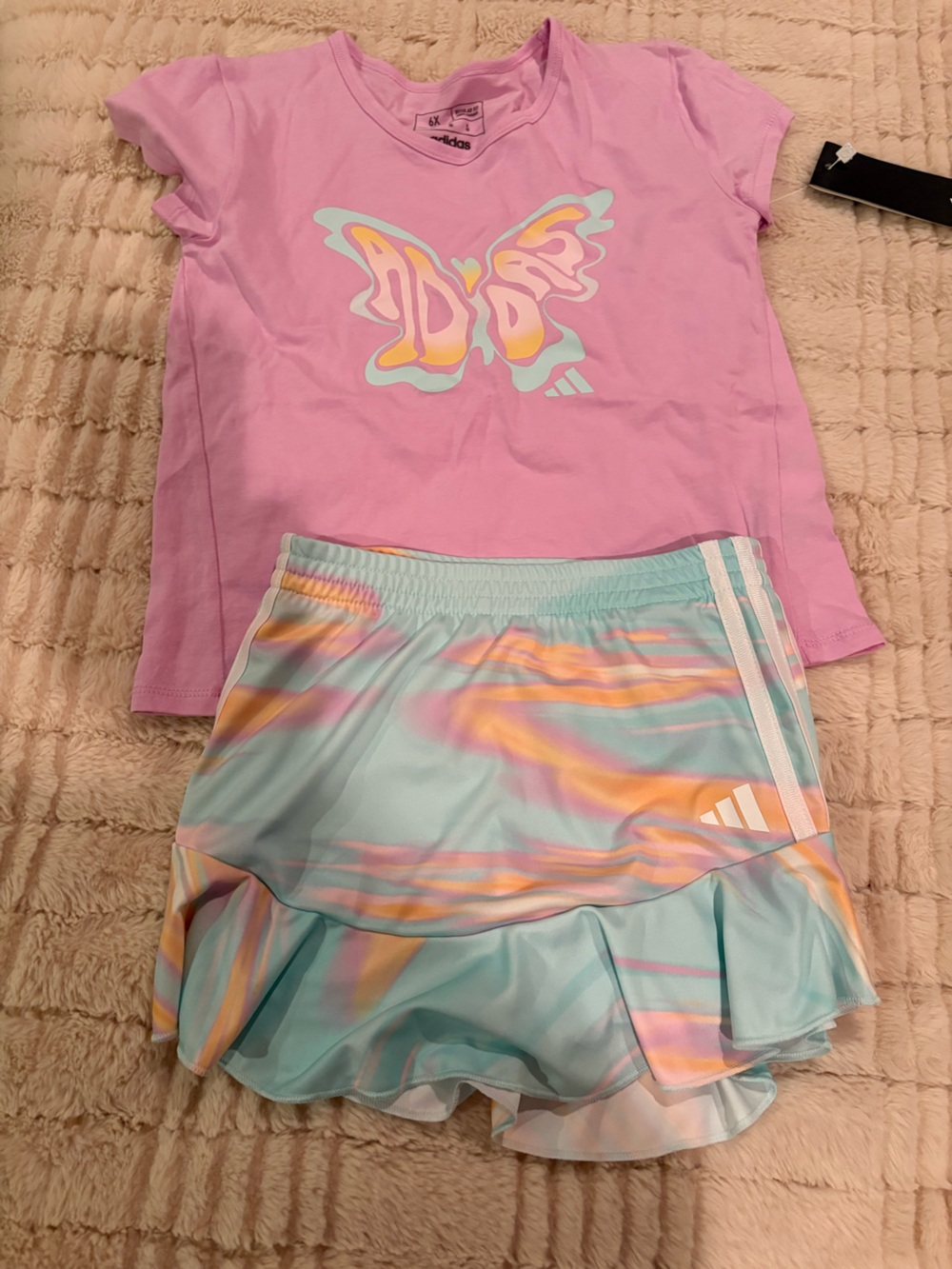 adidas Girls Pink Butterfly Tee with Pastel Aqua Skort